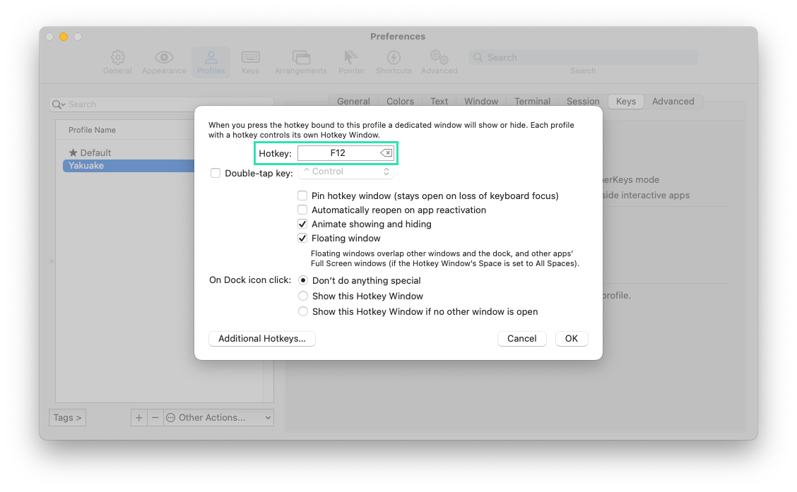 Setting iTerm2 profile hotkey