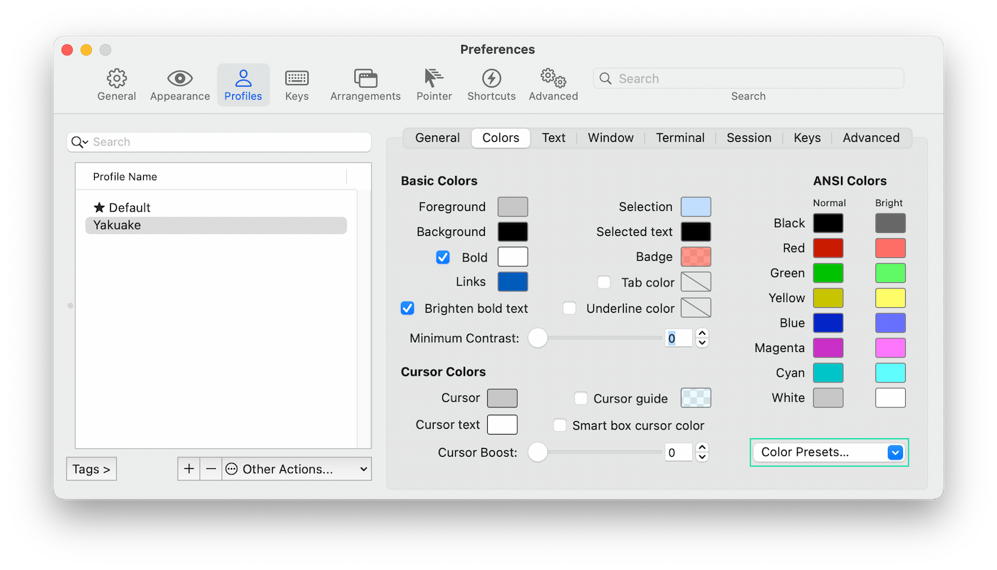 Changing iTerm2's colour palette