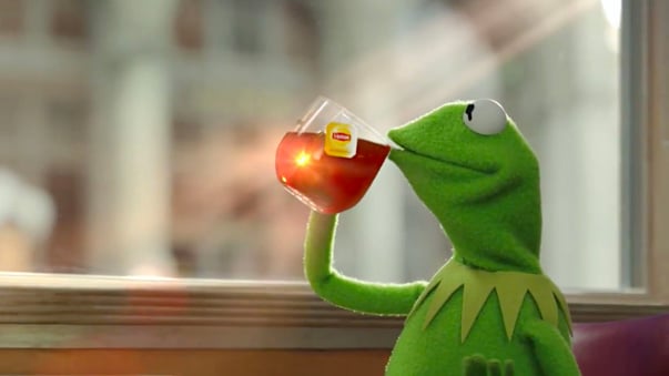 Kermit relaxes after resolving a devops issue