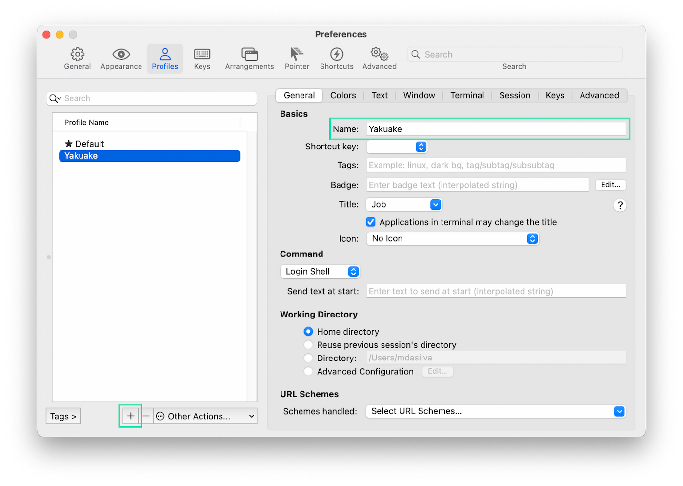 Creating a new profile in iTerm2